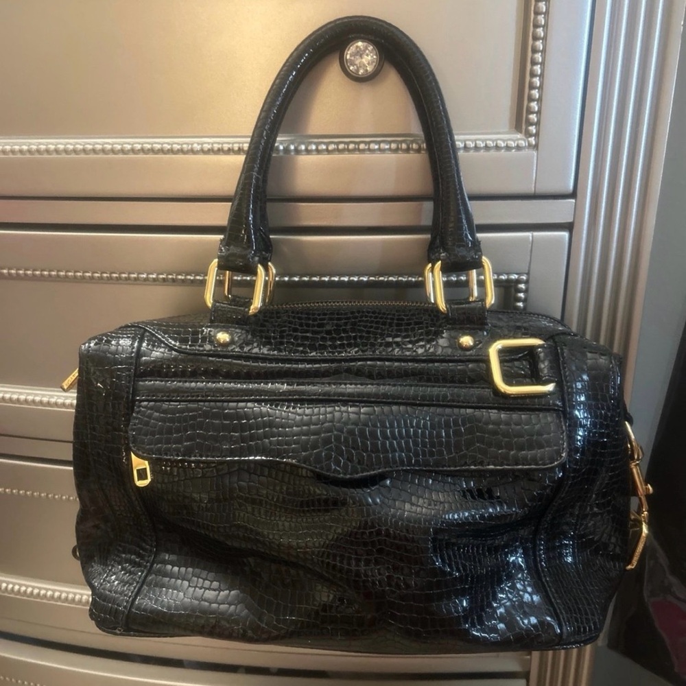 Rebecca Minkoff Black Crocodile-Embossed Satchel, w/ DUSTBAG! I found it!